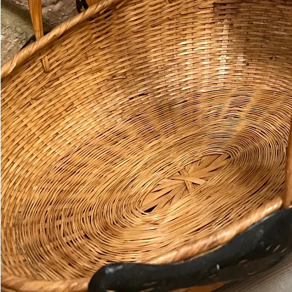 Vtg Shanghai Wicker Rare Panda basket wood and wicker Boho woven rattan Folk Art